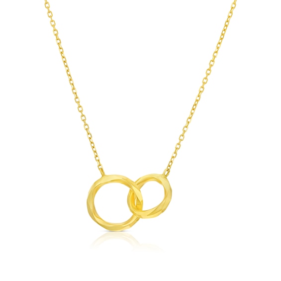 9ct Yellow Gold 16+2 Diamond Cut Double Circle Pendant Necklace