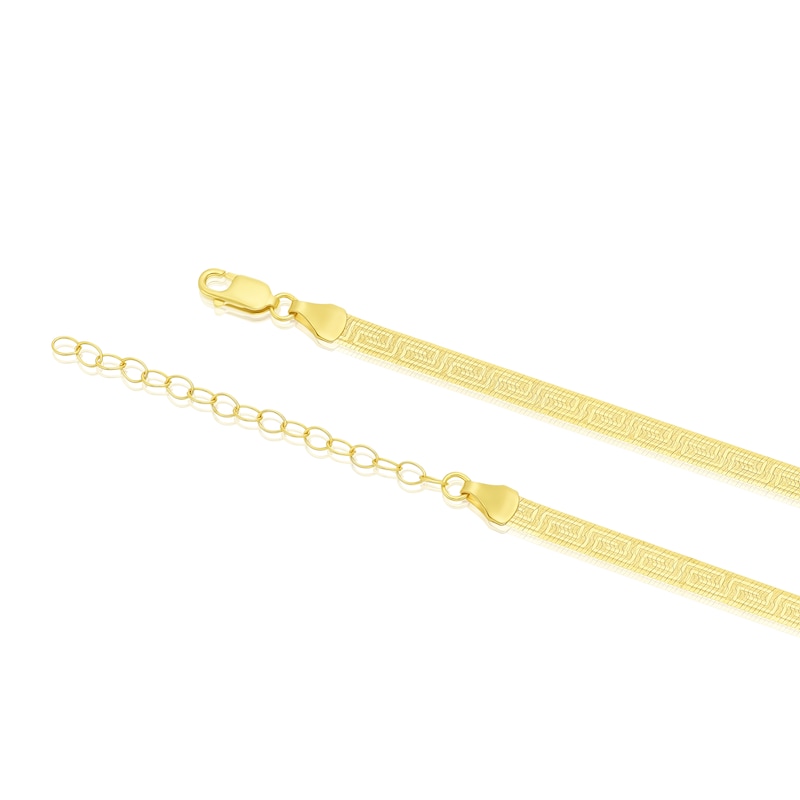 9ct Yellow Gold 16+2 Inch Greek Key Herringbone Chain Necklace