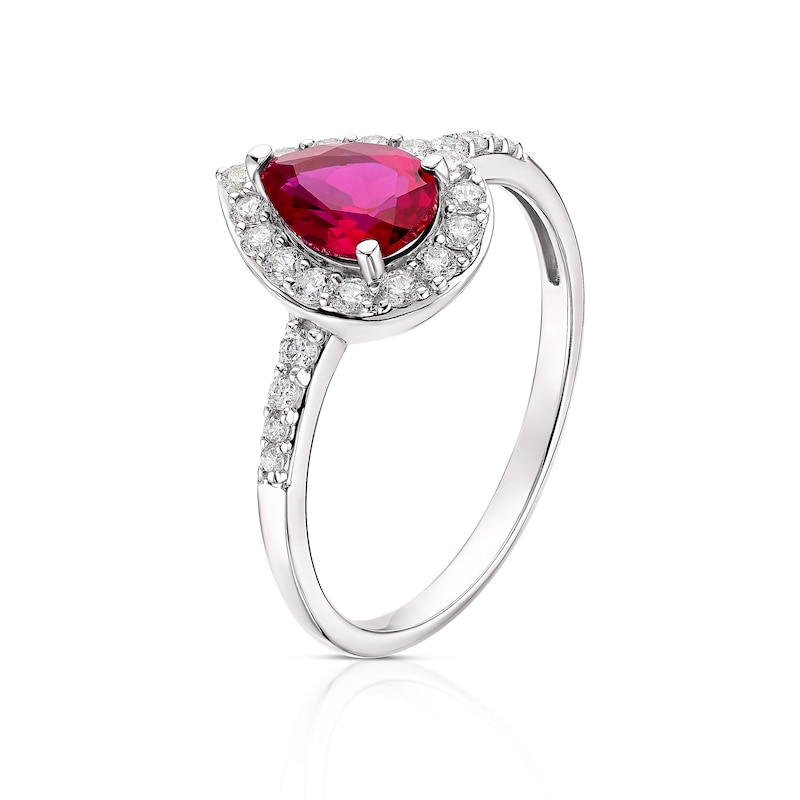 Main Image 2 of 9ct White Gold Created Ruby & CZ Pear Shaped Ring