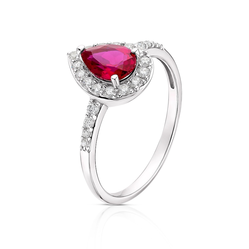 9ct White Gold Created Ruby & CZ Pear Shaped Ring