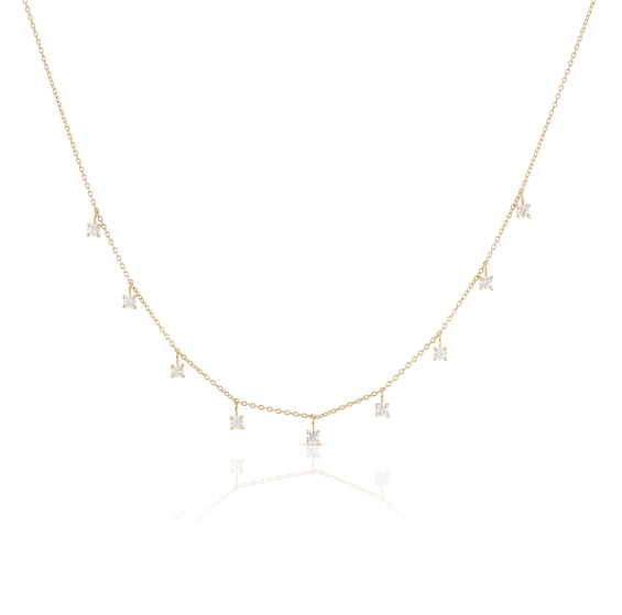 9ct Yellow Gold 17+1 and Cubic Zirconia Drop Station Necklace