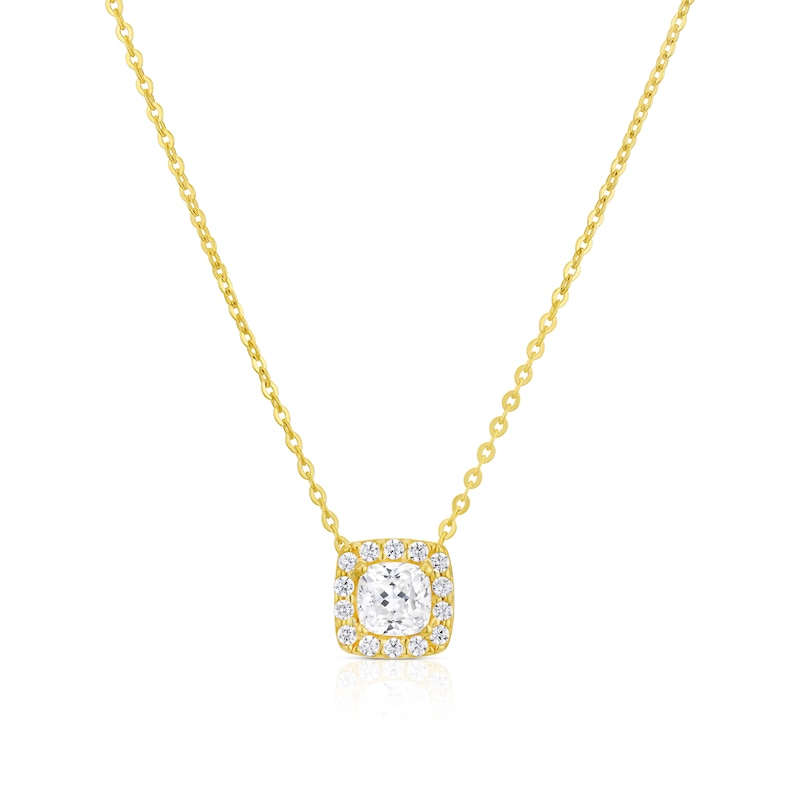 9ct Yellow Gold CZ Cushion Shaped Halo Pendant