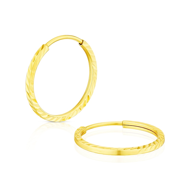 9ct Yellow Gold Diamond Cut Sleeper 12mm Hoop Earrings