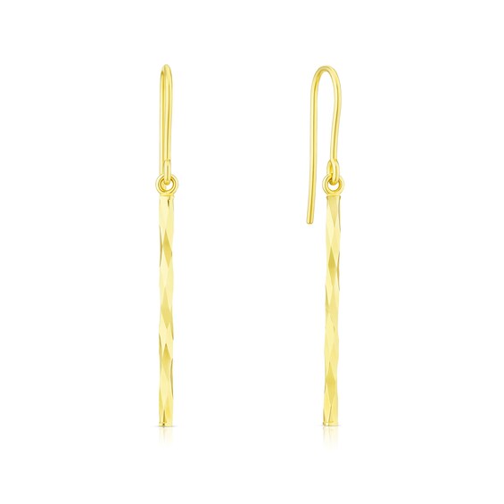9ct Yellow Gold Diamond Cut Twisted Bar Drop Earrings