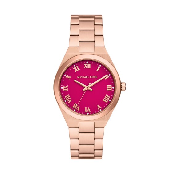 Michael Kors Lennox Pink Dial & Rose Gold-Tone Bracelet Watch 