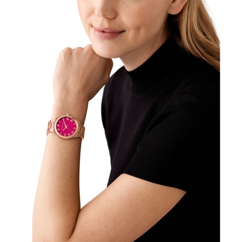 Main Image 4 of Michael Kors Lennox Pink Dial & Rose Gold Tone Bracelet Watch