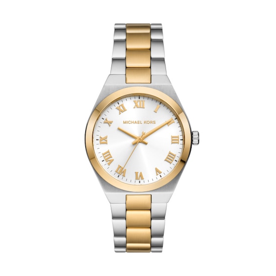 Women's Michael Kors Lennox ' White Dial & Two Tone Bracelet Watch