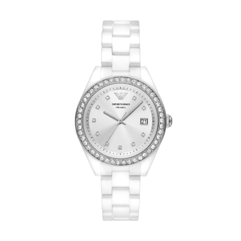 Emporio Armani Ladies' Silver Dial & Ceramic Bracelet Watch