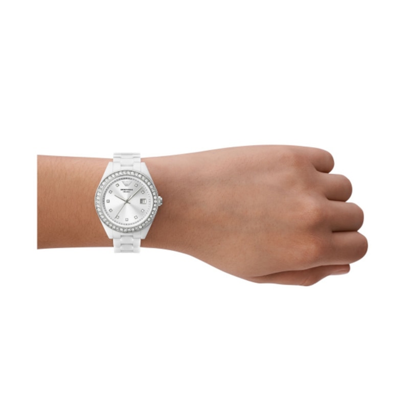 Emporio Armani Ladies' Silver Dial & Ceramic Bracelet Watch