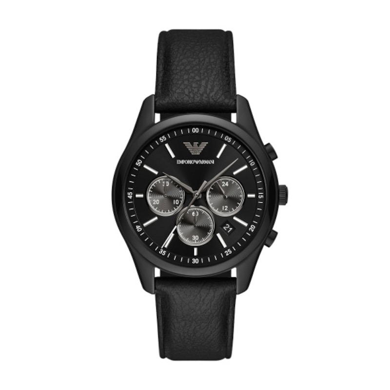 Emporio Armani Men's Chronograph Black Leather Strap Watch
