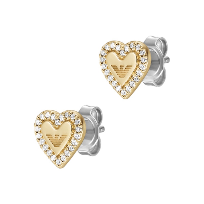 Main Image 1 of Emporio Armani Gold-Tone CZ & Heart Shaped Stud Earrings