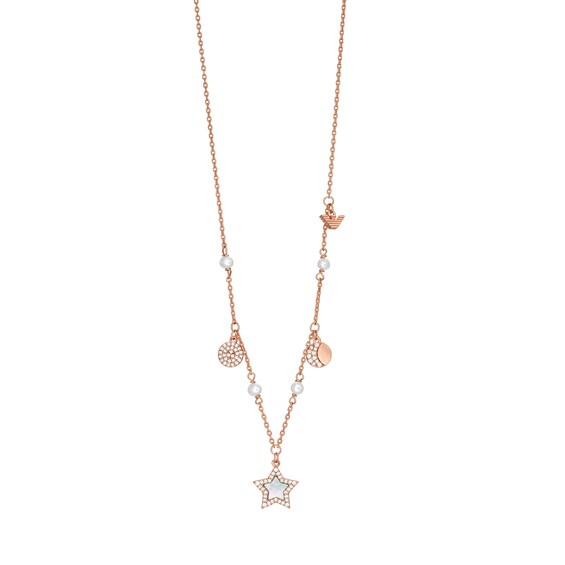 Emporio Armani Rose Gold Tone Freshwater Pearl Station Chain