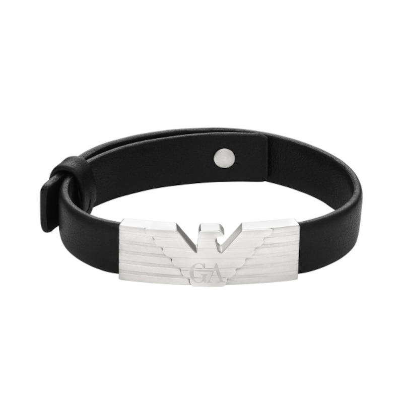 Emporio Armani Men's ID Leather & Stainless Steel 10 Inch Strap Bracelet
