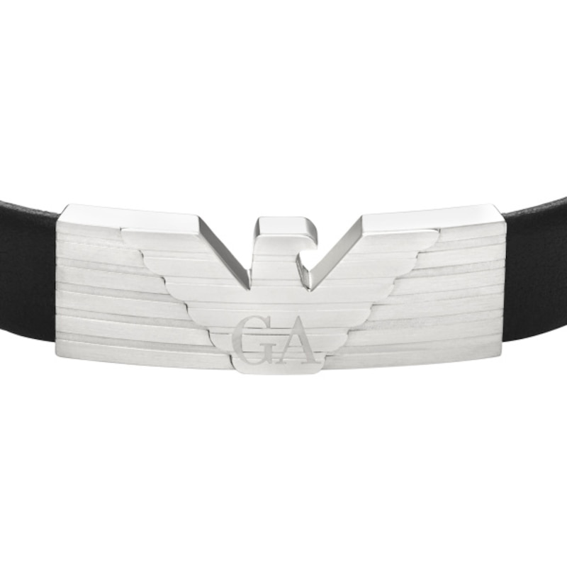 Emporio Armani Men's ID Leather & Stainless Steel 10 Inch Strap Bracelet