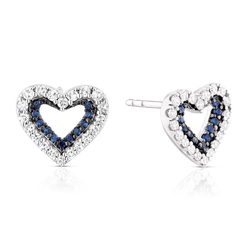 Vera Wang Sterling Silver Diamond & Sapphire Double Heart Earrings