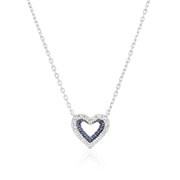 Vera Wang Sterling Silver 0.12ct Diamond & Sapphire Double Heart Pendant