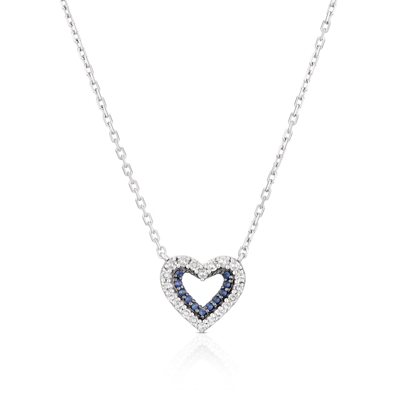 Vera Wang Sterling Silver Diamond & Sapphire Double Heart Pendant