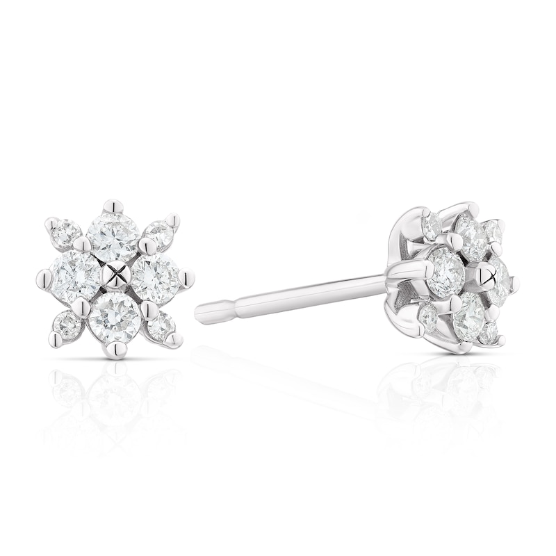 Main Image 1 of 9ct White Gold 0.25ct Diamond Flower Earrings