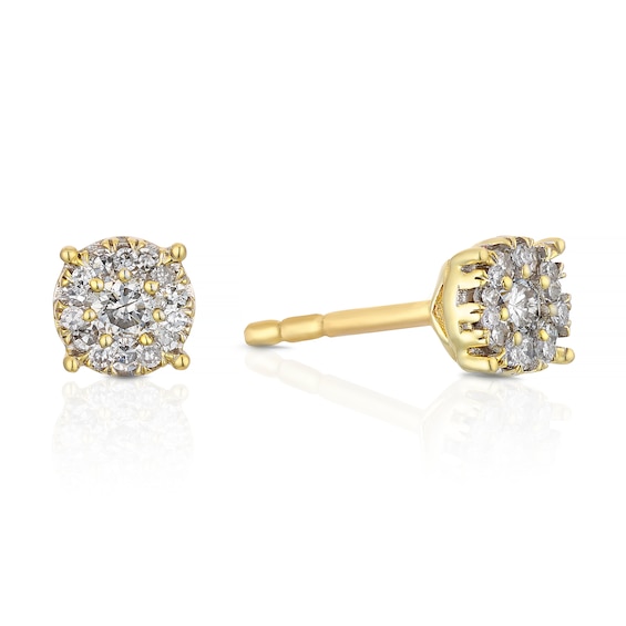 9ct Yellow Gold 0.20ct Diamond Cluster Stud Earrings