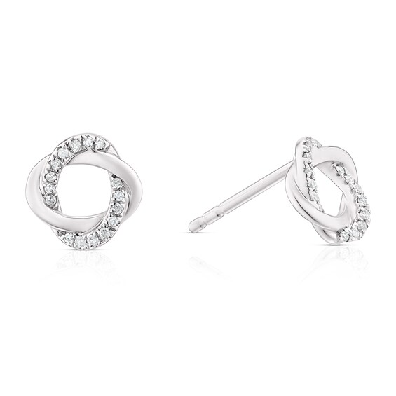 9ct White Gold Diamond Interlink Twist Stud Earrings