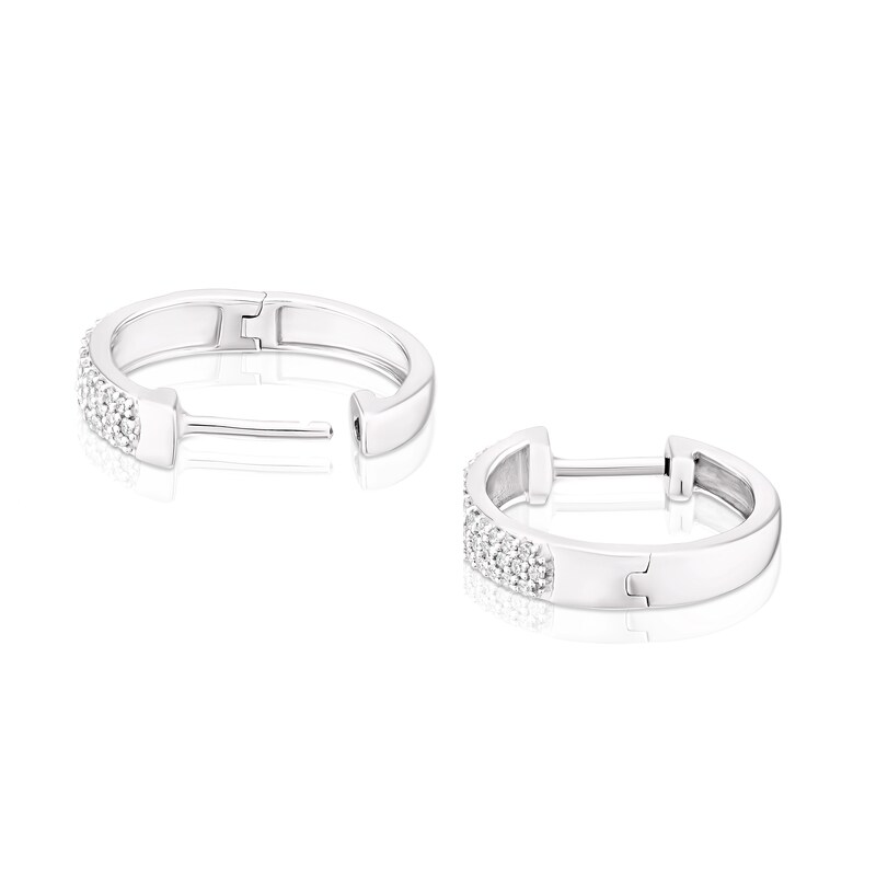 9ct White Gold 0.25ct Diamond Triple Row Pavé 10mm Hoop Earrings