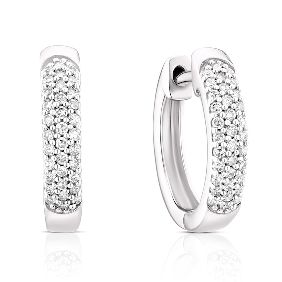 9ct White Gold 0.15ct Diamond Triple Row Pave 10mm Hoop Earrings