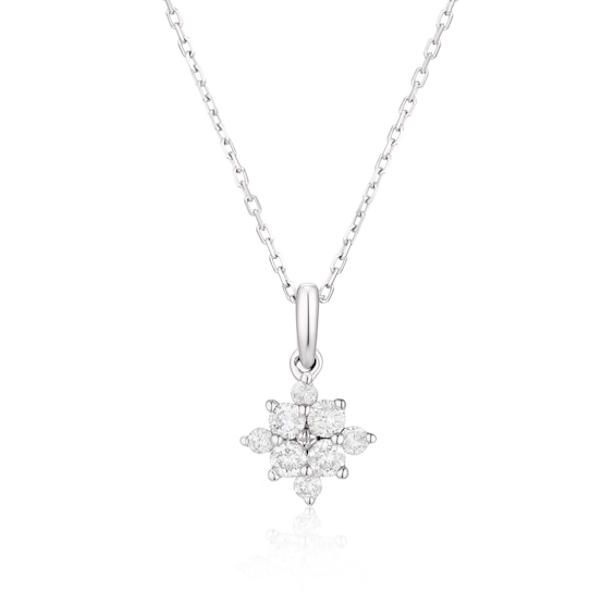 9ct White Gold 18" 0.20ct Diamond Flower Pendant