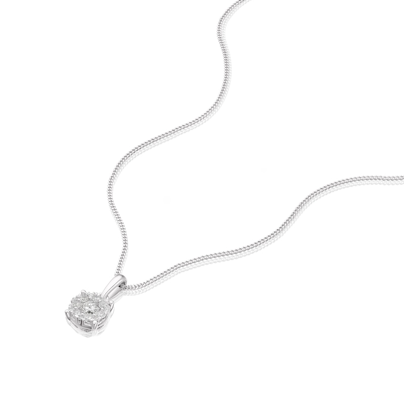 9ct White Gold 0.20ct Diamond Round Cluster Pendant