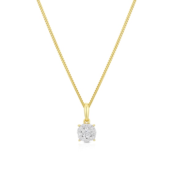 9ct Yellow Gold 0.20ct Diamond Cluster Pendant