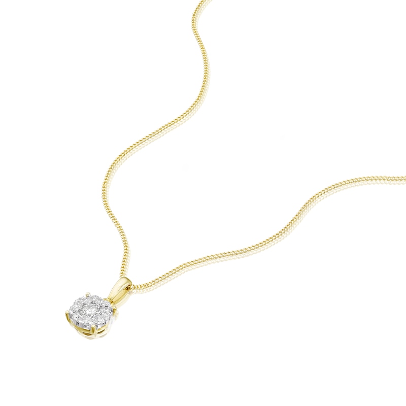 Main Image 2 of 9ct Yellow Gold 0.20ct Diamond Cluster Pendant