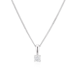 9ct White Gold 18" Four Claw Diamond Pendant