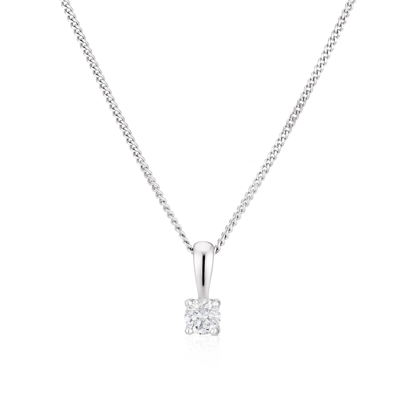 9ct White Gold Four Claw Diamond 18 Inch Pendant