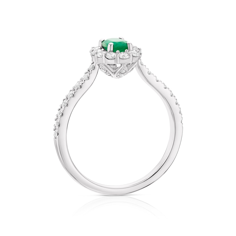 18ct White Gold Emerald & 0.50ct Diamond Halo Ring