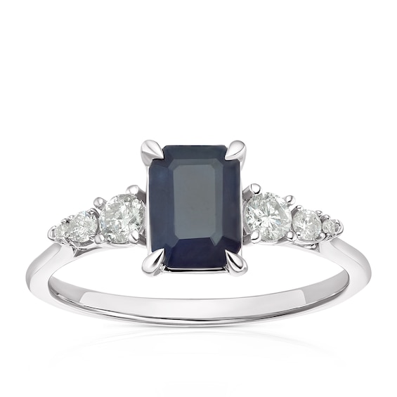9ct White Gold Blue Sapphire and 0.20ct Diamond Solitaire Ri