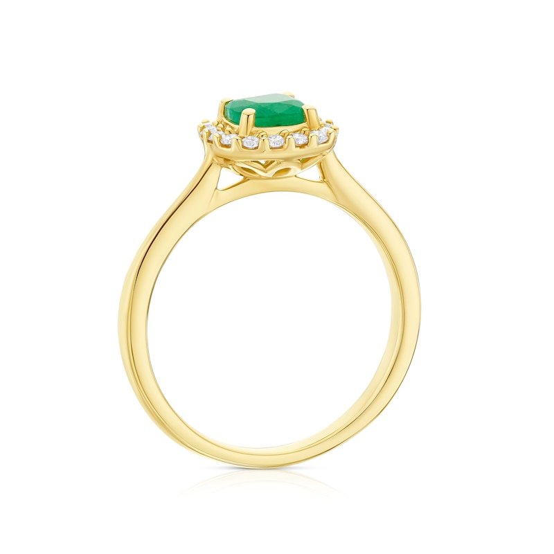9ct Yellow Gold Emerald & 0.15ct Diamond Cushion Halo Ring