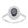 Thumbnail Image 0 of 9ct White Gold Blue Sapphire & 0.33ct Diamond Oval Double Halo Ring