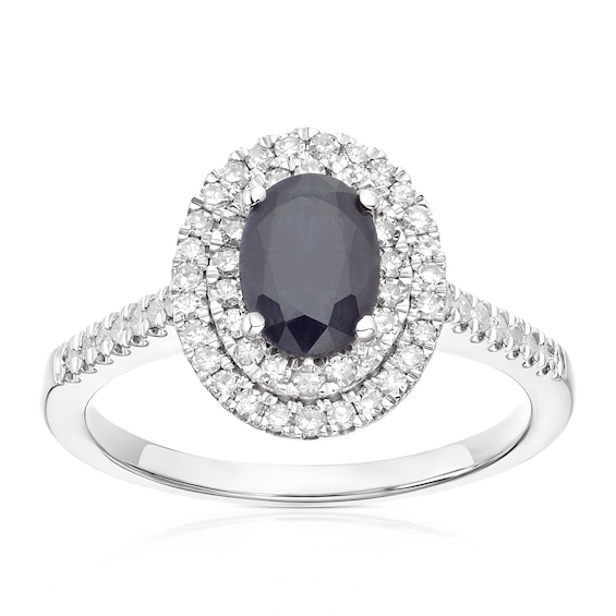 9ct White Gold Blue Sapphire and 0.33ct Diamond Oval Double 