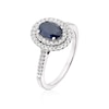 Thumbnail Image 1 of 9ct White Gold Blue Sapphire & 0.33ct Diamond Oval Double Halo Ring