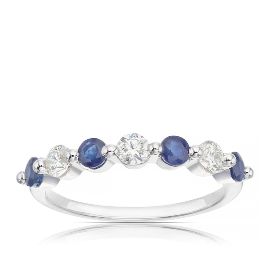9ct White Gold Blue Sapphire and 0.33ct Diamond Eternity Ring