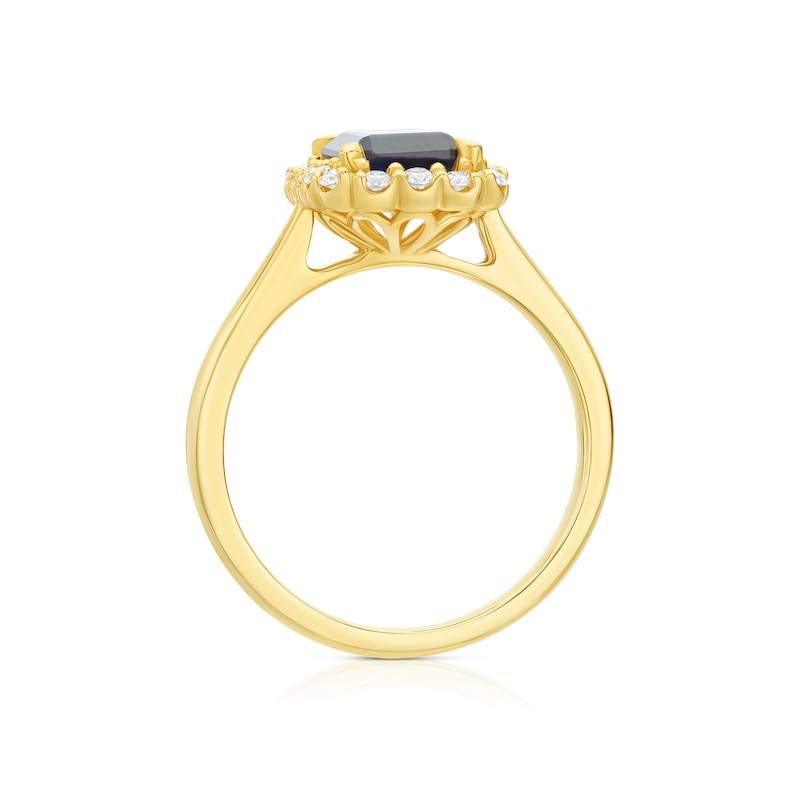 9ct Yellow Gold Blue Sapphire & 0.25ct Diamond Halo Ring