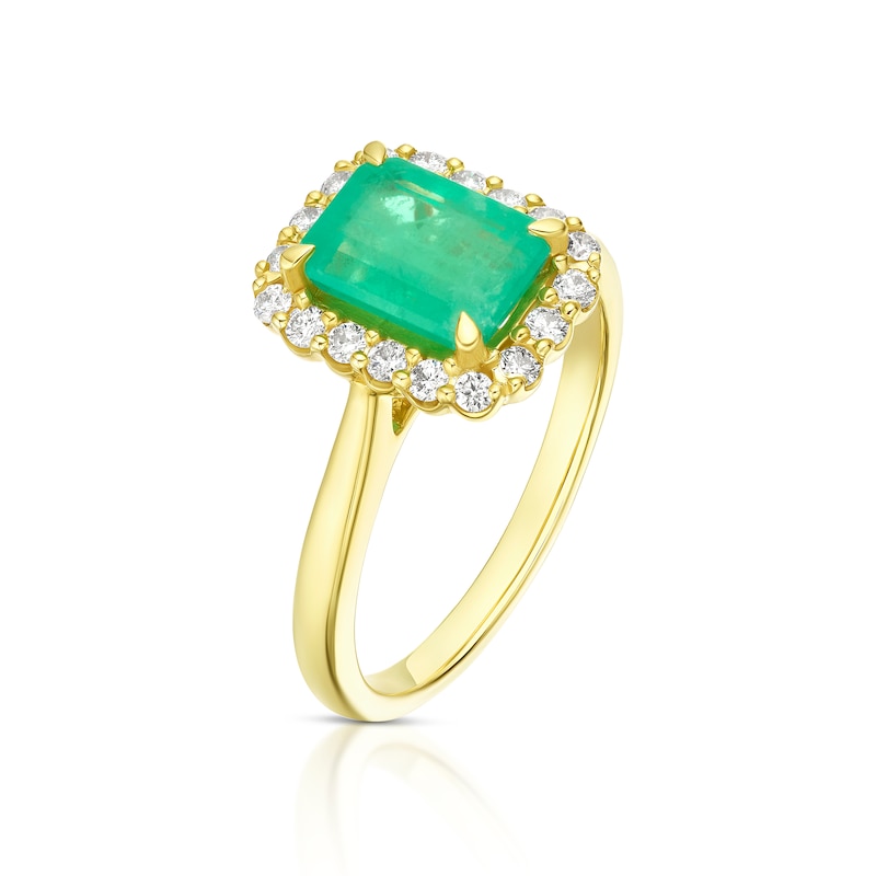 9ct Yellow Gold Emerald & 0.25ct Diamond Halo Ring