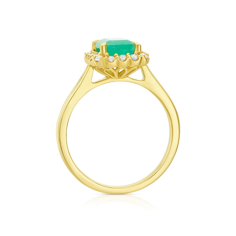 9ct Yellow Gold Emerald & 0.25ct Diamond Halo Ring