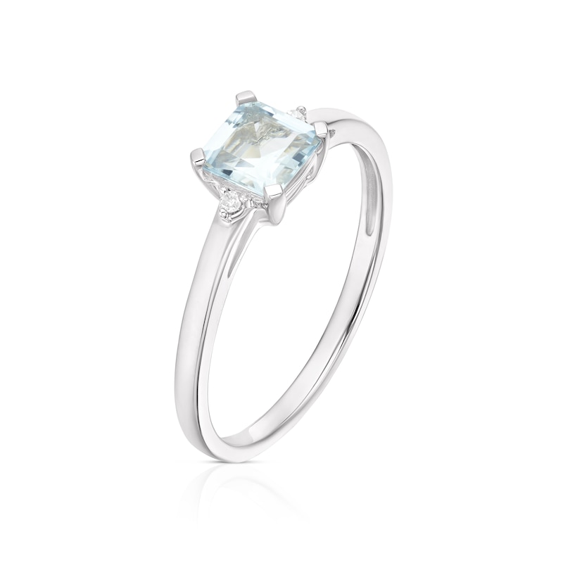 9ct White Gold Aquamarine & Diamond Three Stone Ring