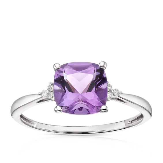 9ct White Gold Amethyst and Diamond Ring
