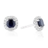 Thumbnail Image 0 of 9ct White Gold Sapphire & 0.20ct Diamond Cushion Halo Stud Earrings