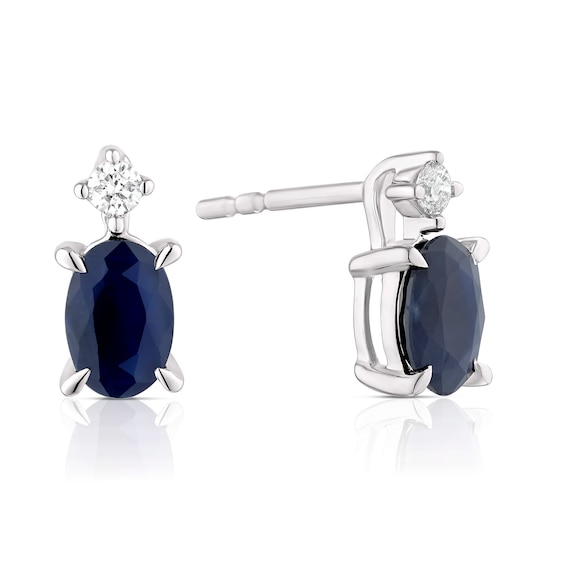 9ct White Gold Sapphrie and Diamond Stud Drop Earrings