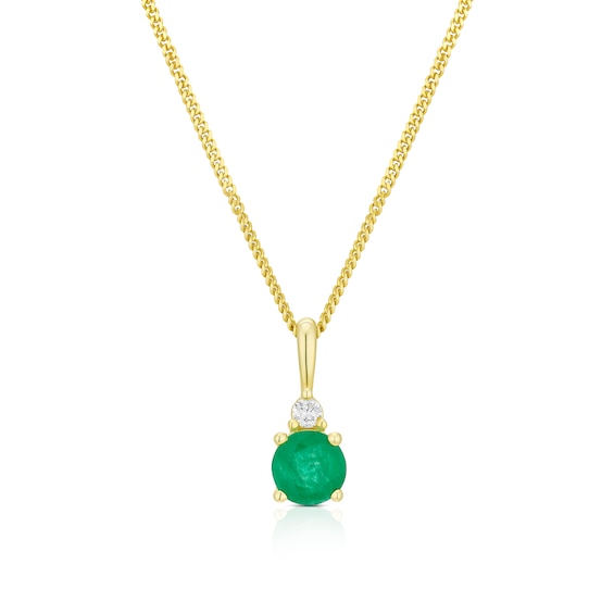 9ct Yellow Gold Emerald and Diamond Pendant Necklace