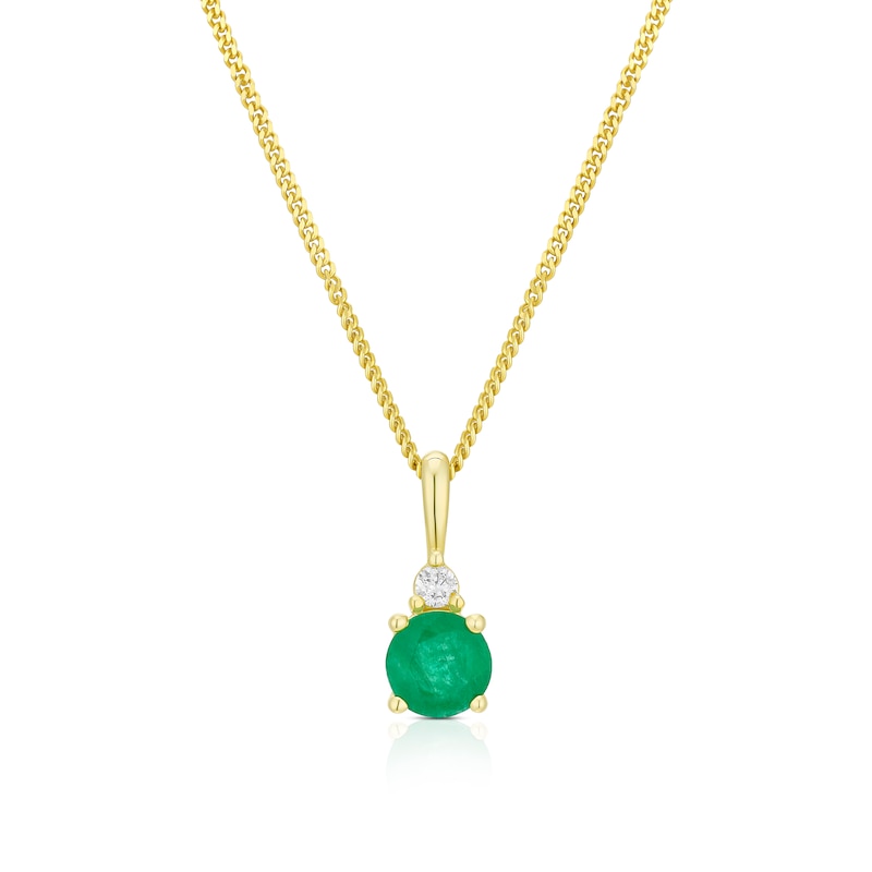 9ct Yellow Gold Emerald & Diamond Pendant Necklace