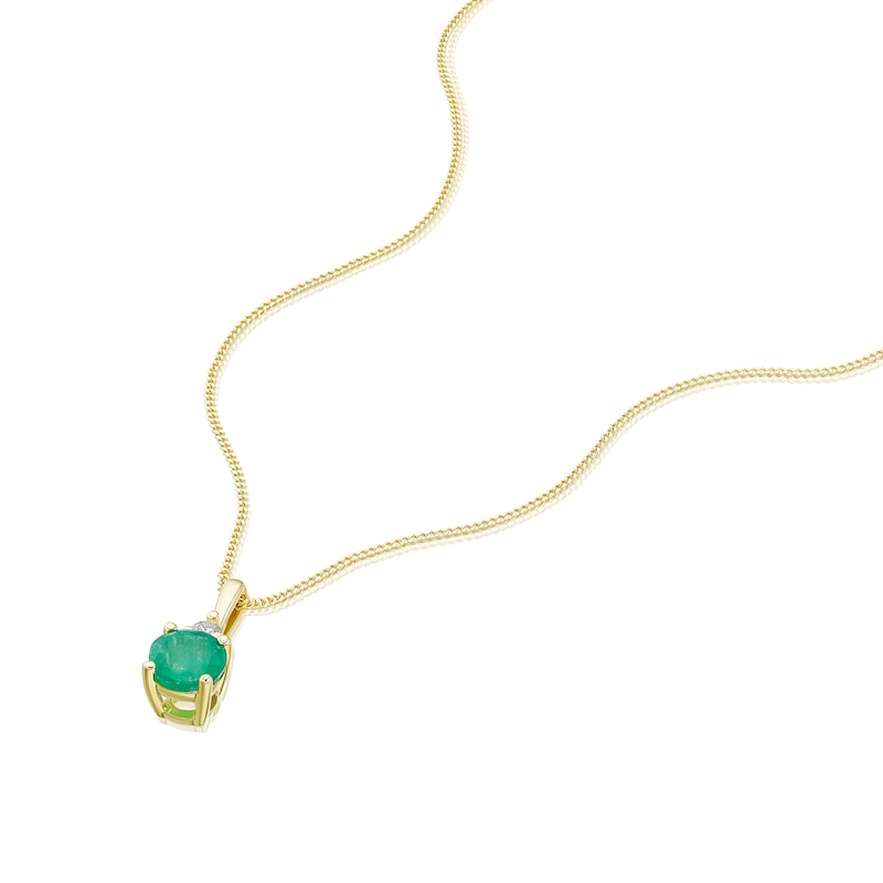 9ct Yellow Gold Emerald & Diamond Pendant Necklace