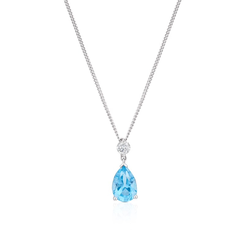 9ct White Gold Swiss Blue Topaz & Diamond Teardrop Pendant